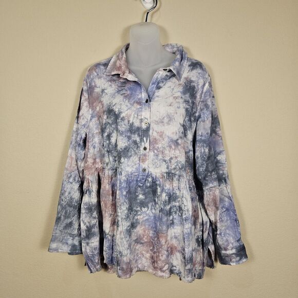 True Craft Tie Dye Blouse Plus Size 1X XL Hippie Beachy Cotton Relaxed Loose - Picture 4 of 15